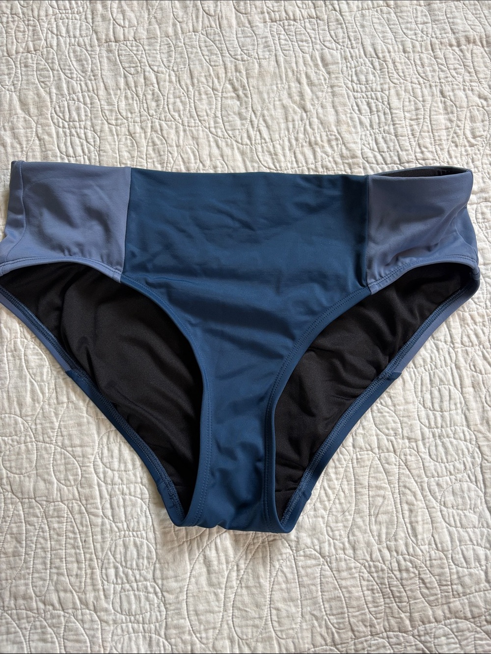 Title Nine Two-Tone Navy and Slate Colorblock  High-Waist Swim Bottoms